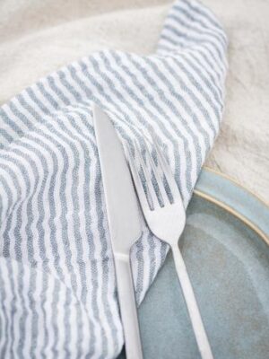 Ib Laursen Stofserviet dobbeltvævet lyseblå/hvidstribet 40x40cm