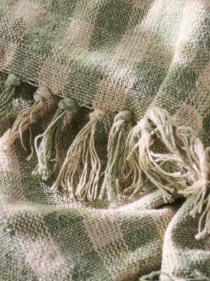 Ib Laursen Plaid natur/støvgrønne tern 130x160cm